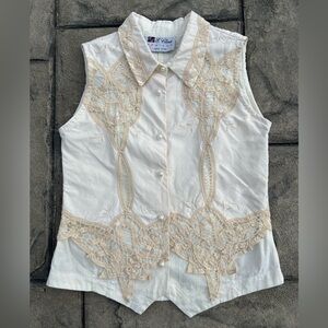 Vintage E. Clair Designs Austin Texas Cream Crochet Lace Western Blouse XS S